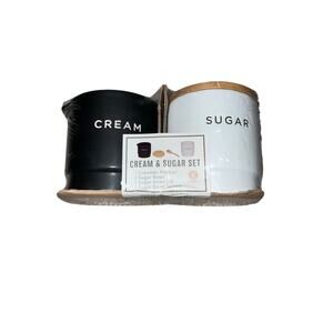 Cream & Sugar Set With Lid And Spoon Black White